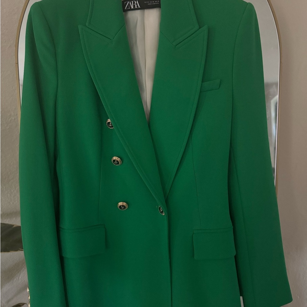 New Zara Green Double-Breasted Blazer